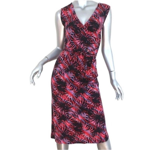 Diane Von Furstenberg Silk Dress 4 Wrap Style Pink Black Tropical Print Ruched